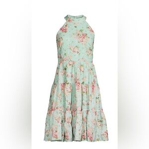 Eliza J. Mint Embroidered Floral Halter Tiered Dress size 8